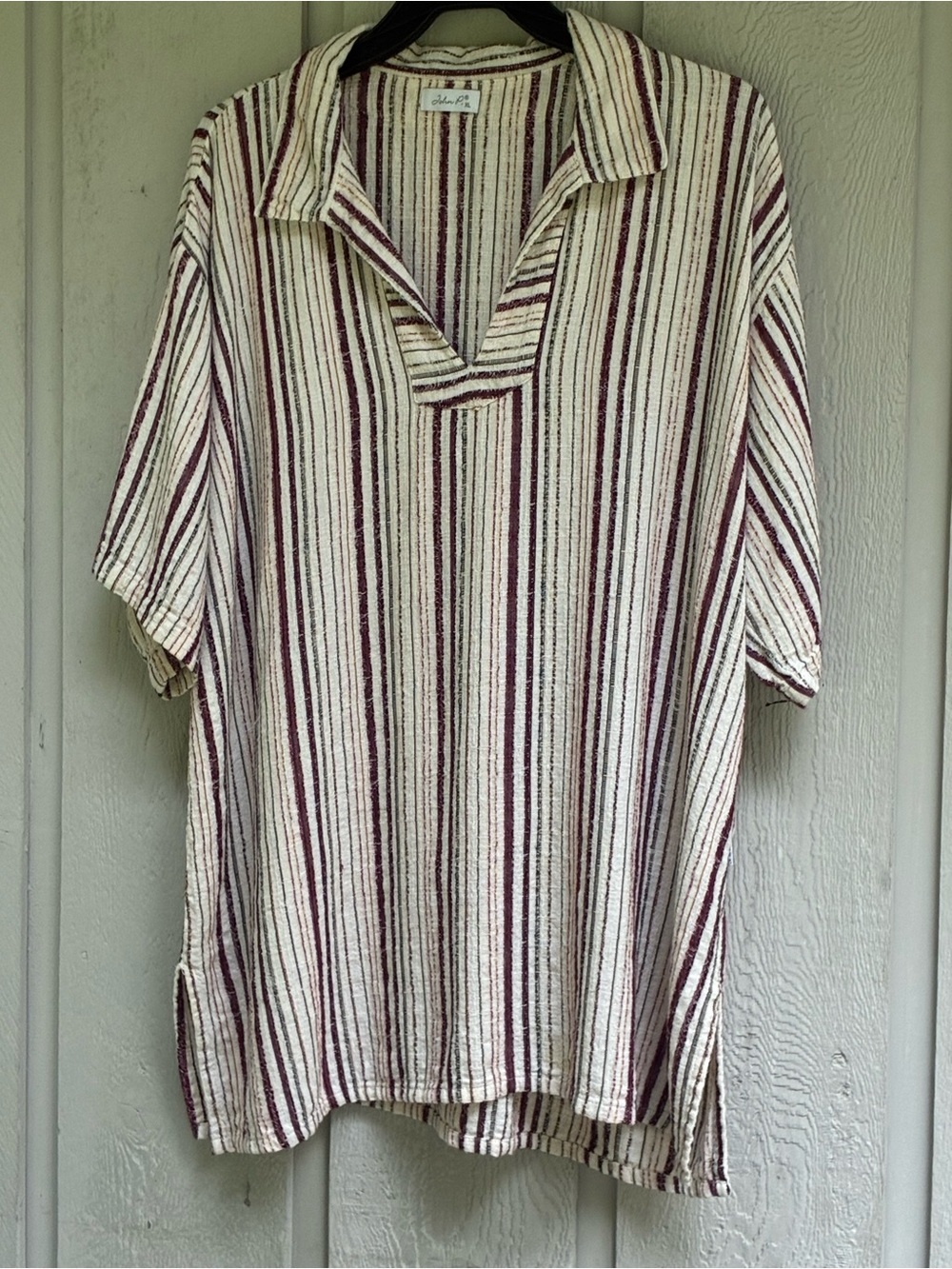 John P Men’s XL Greek Cotton Striped Baja Boho Pullover Shirt
